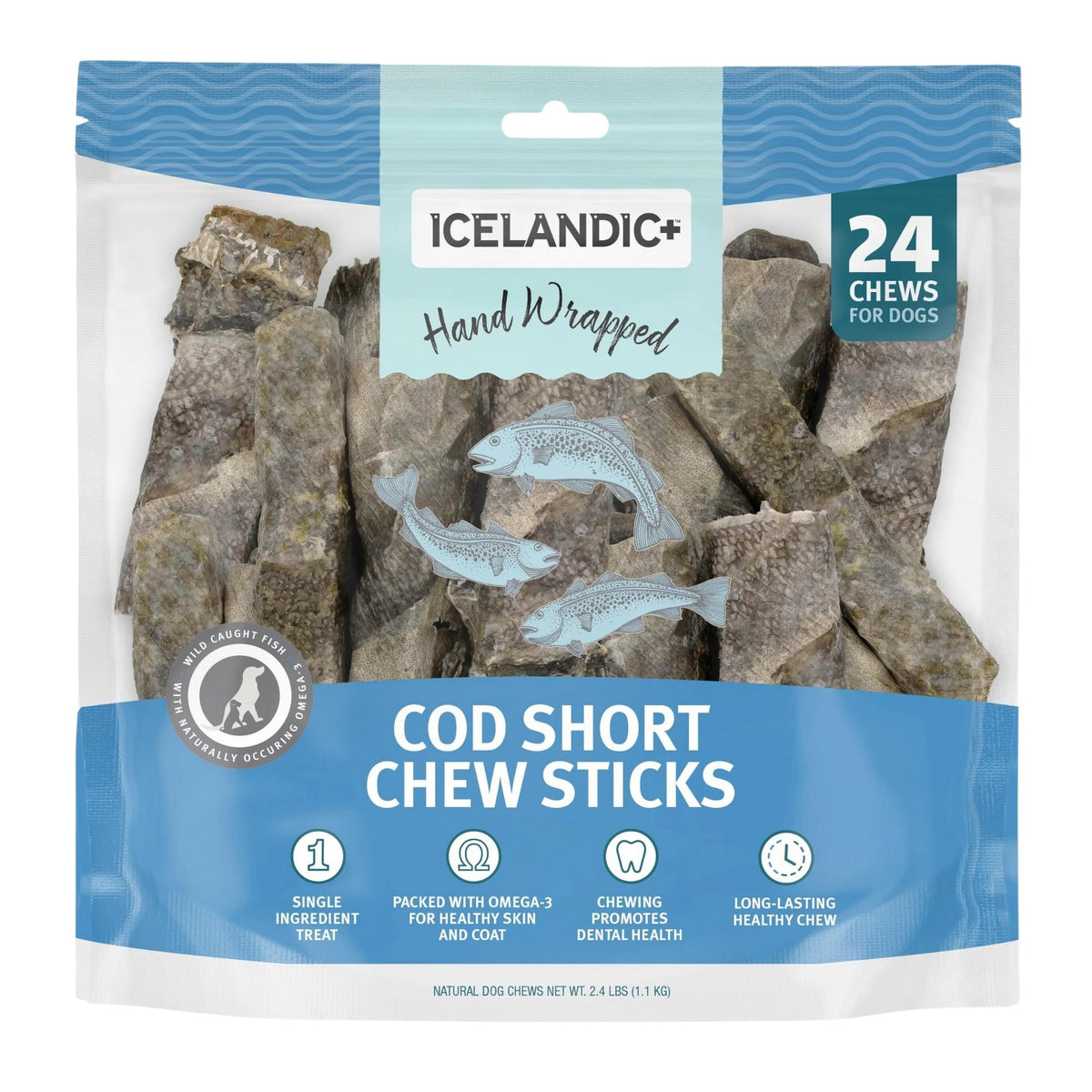 Icelandic Dog Cod Skin Chew Stick 5 Inch 24 Pack Pet DropShipper