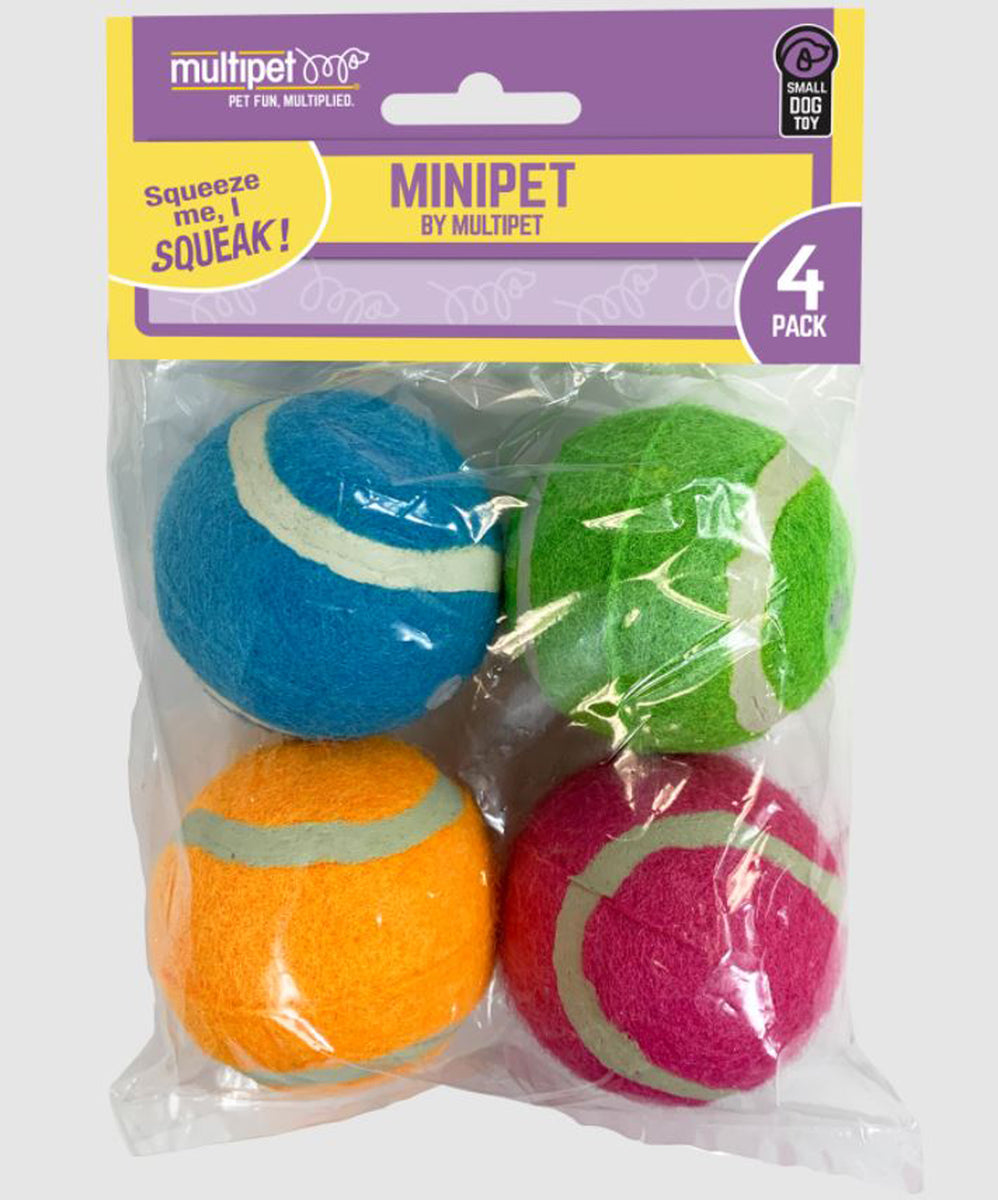 Multipet Squeaky Tennis Balls 4pk. 2 inch PetDropShipper