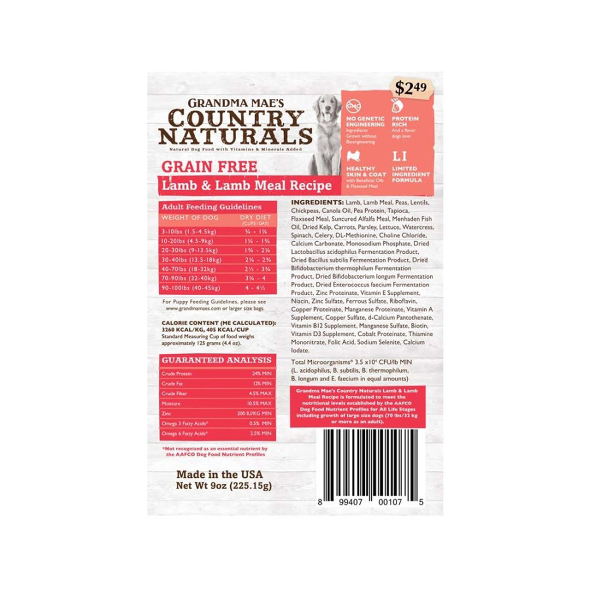 Grandma Mae's Country Naturals Grain Free Dry Dog Food Lamb & Lamb Mea