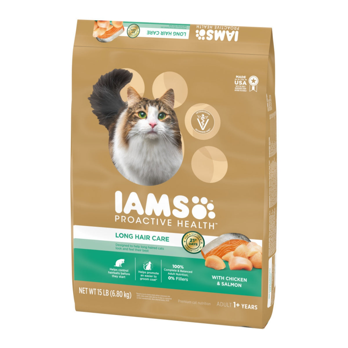 IAMS ProActive Health Adult Long Hair Dry Cat Food Chicken & Salmon, 1 ...